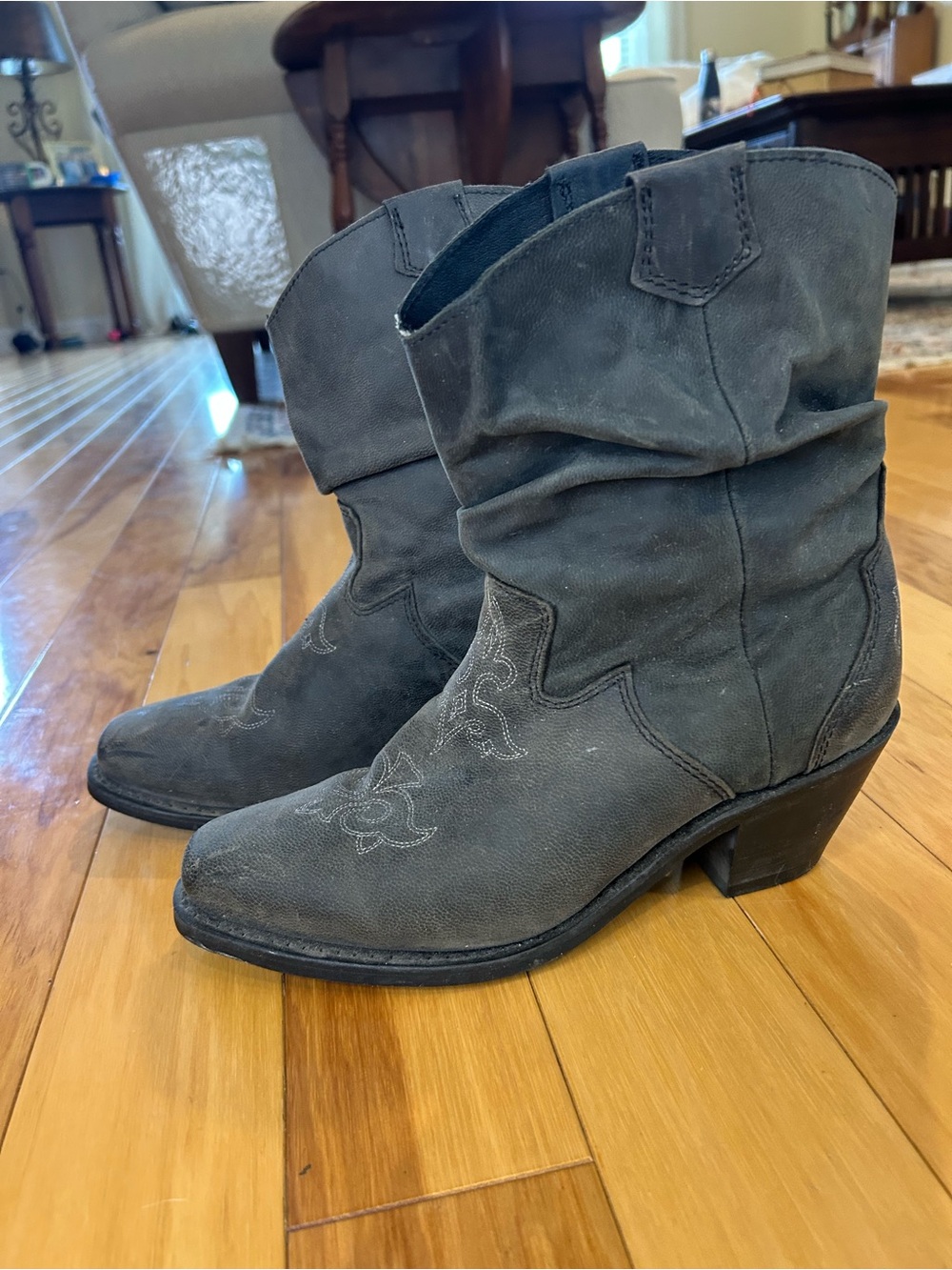 Sterling River Black Leather Slouch Cowboy Boots Square Toe Western Ankle Sz 8